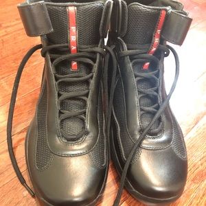 Authentic - Men Prada American Cup Hightop Sneakers- Black
